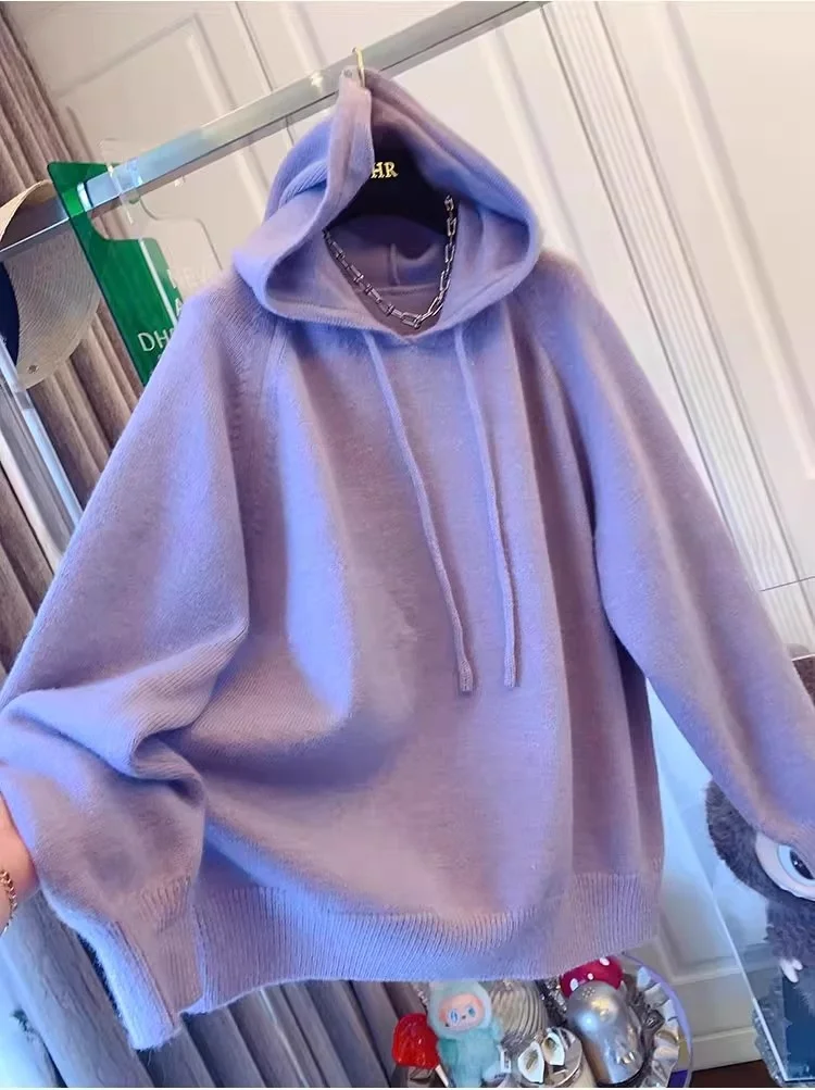 

Женская утепленная толстовка больших размеров, вязаная, повседневная, свободного кроя, осенне-зимняя, модная, стройнящая, в корейском стиле, с длинным рукавом