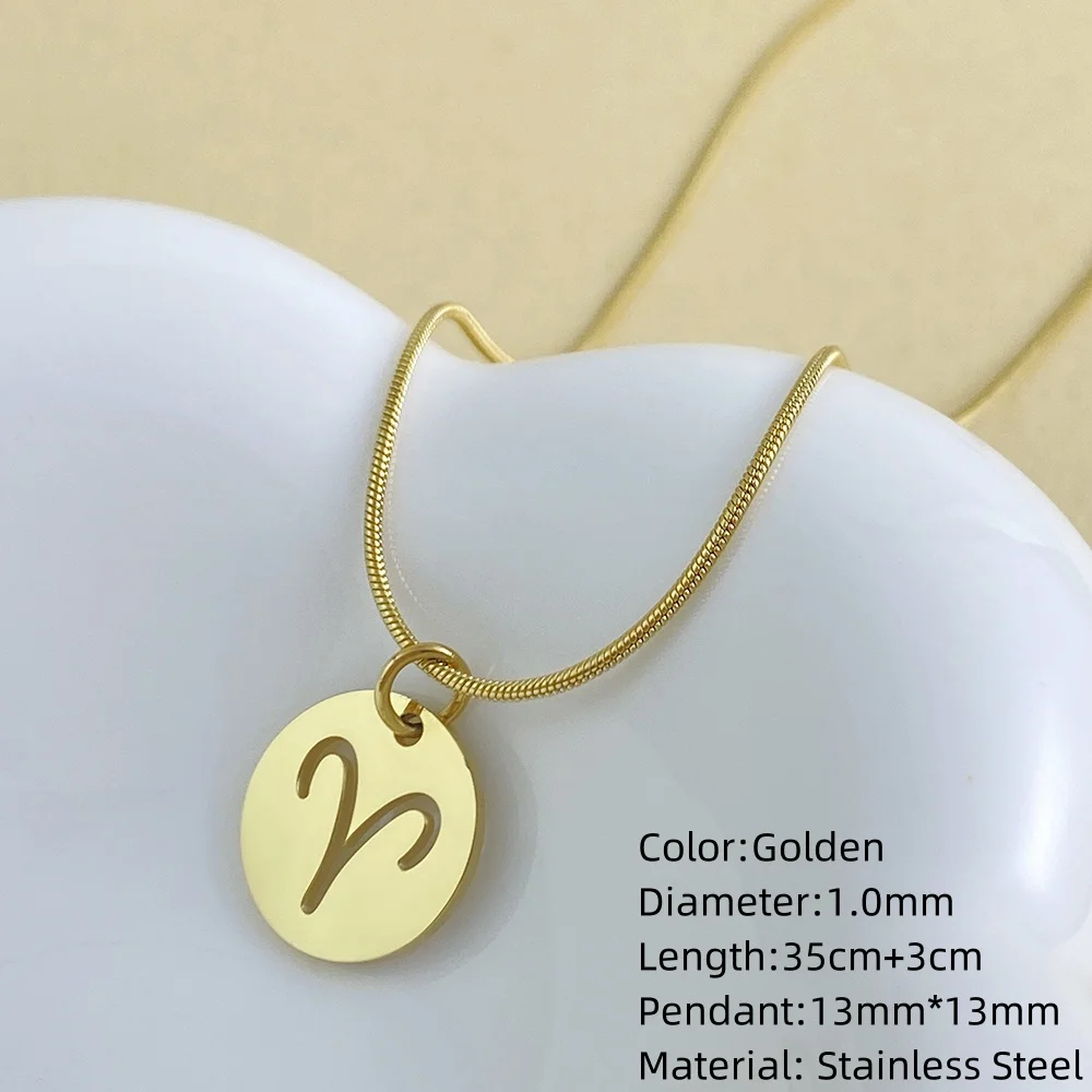 10PCS Stainless Steel Golden Round Snake Bead Chain Minimalist Style Necklace 12 Zodiac Pendant Wholesale for Women's Jewelry