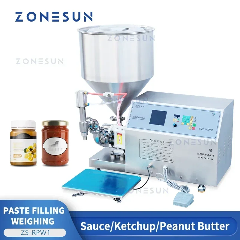 ZONESUN Rotor Pump Paste Filling and Weighing Machine Viscous liquid Chili Sauce Packaging Production Manufacture Line ZS-RPW1