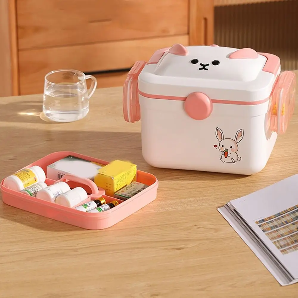 

Large Capacity Double-layer Medicine Box Dust-proof Plastic Cartoon Medicine Box Cute with Pill Box Medicine Storage Box