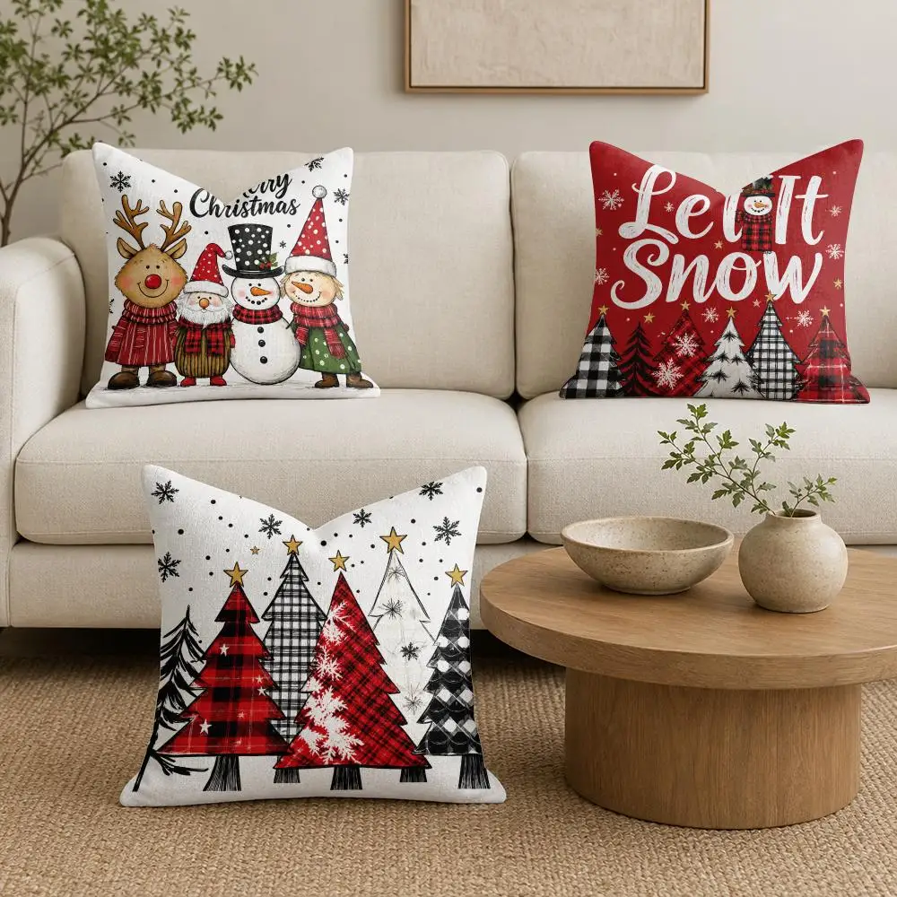 Merry Christmas Quote Cushion Cover Natural Linen Organic Fabric Double-Sided Printing Sofa Home Decor Gift Pillow Cover