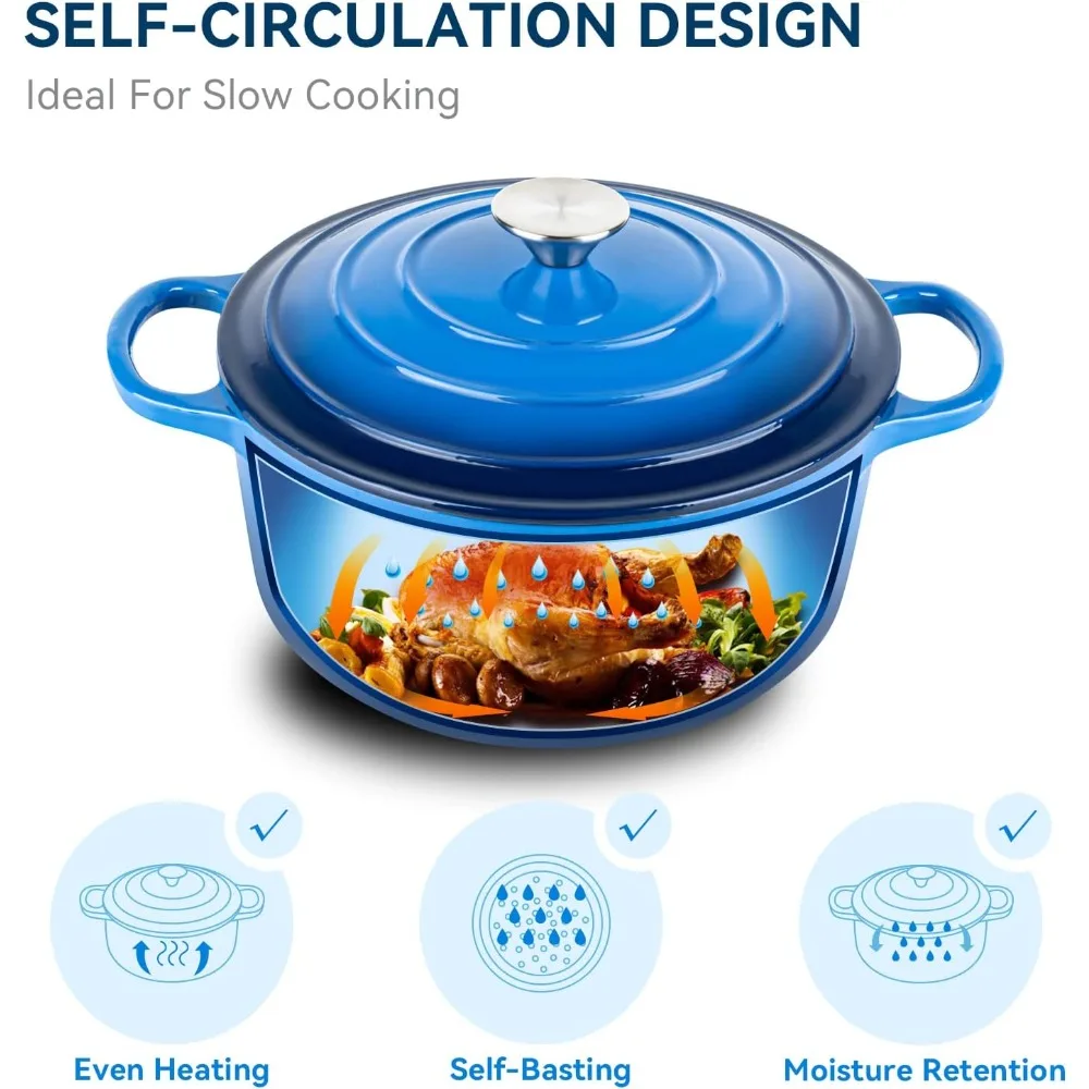 

6 Quart Enameled Dutch Oven Pot with Lid, Cast Iron Dutch Oven with Dual Handles for Bread Baking, Cooking