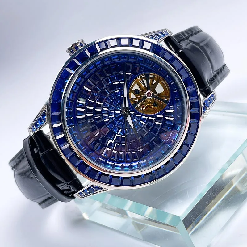 PINDU جديد ساعة ميكانيكية للرجال الماس مضيئة مؤشر الياقوت ساعة اليد للرجال الساعات Montre أوم هدية صندوق P5037