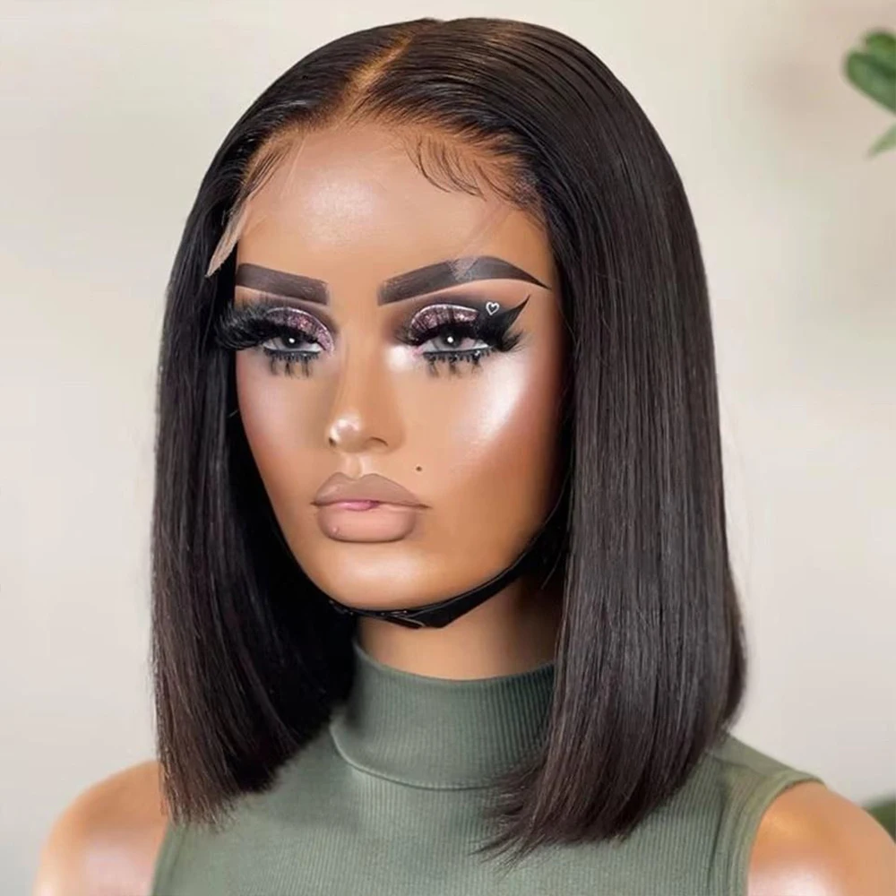

13x4 Lace Straight Bob Wig 4x4 Transparent Lace Front Wigs 220 Density For Black 100% Brazilian Real Human Hair Woman 16 18inch
