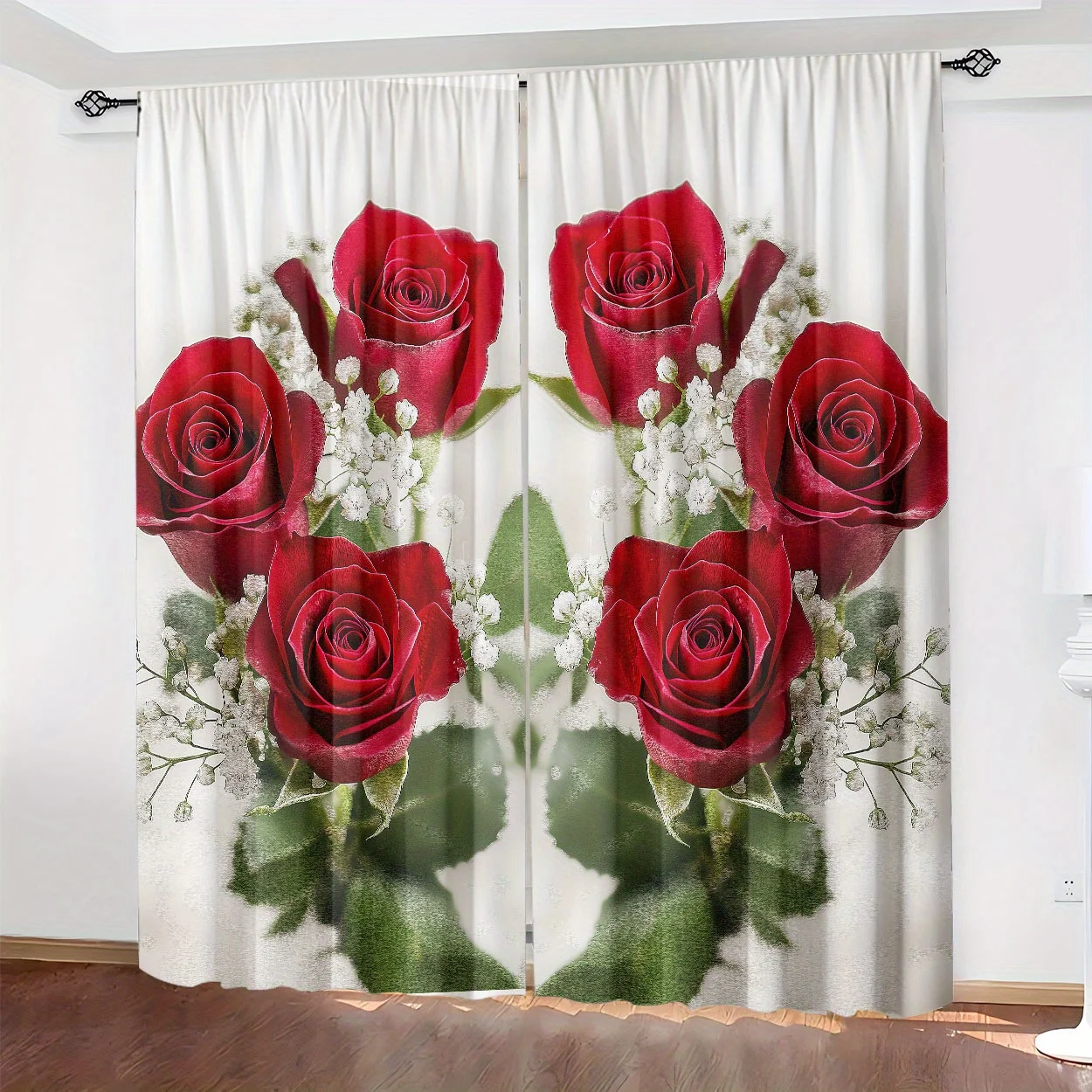 Vibrant Red Rose Floral Print Curtains for Living Room Bedroom Home Decor Window Drapes