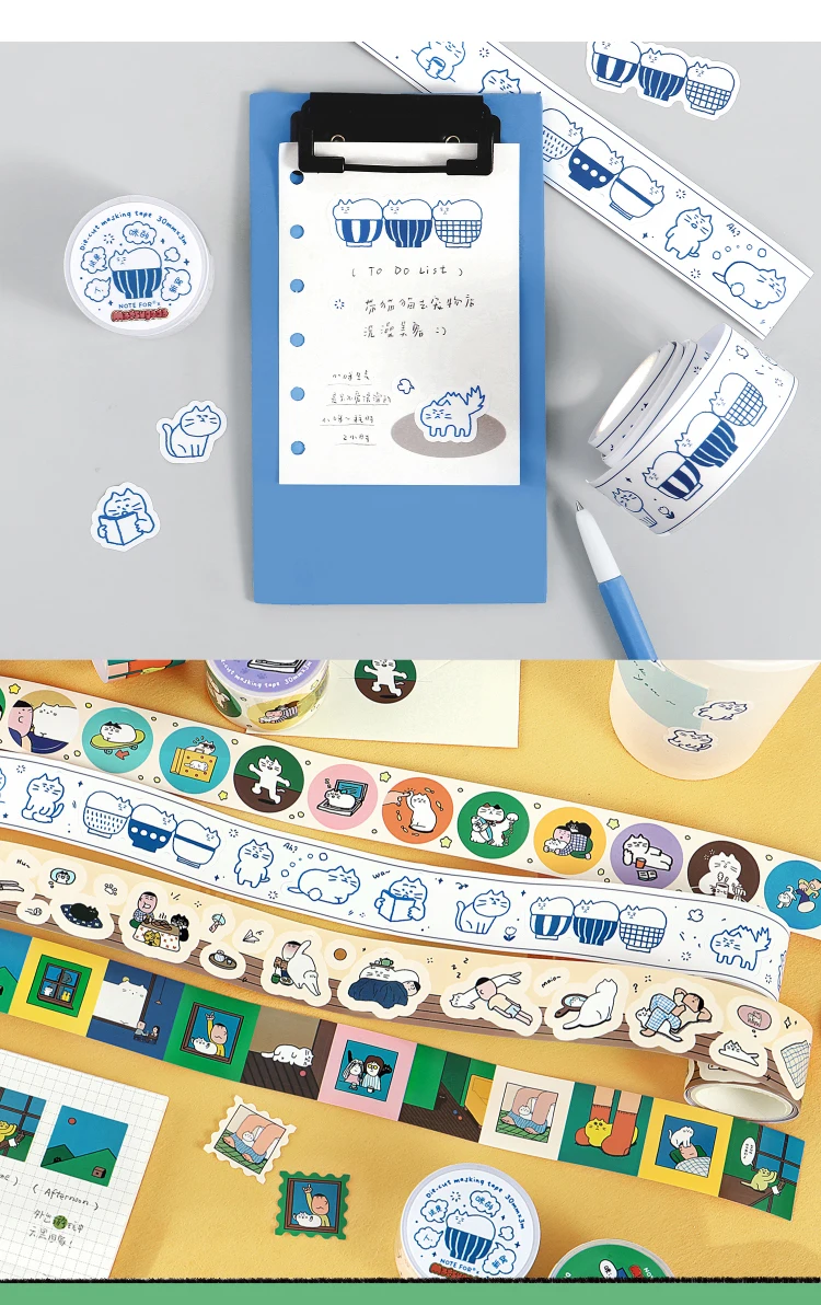Niedliches Cartoon-Katzen-Washi-Tape im koreanischen Design, Matsugoda-Papierband für Schreibwaren, Büro, DIY-Bastelarbeiten und Dekoration – Detail 14