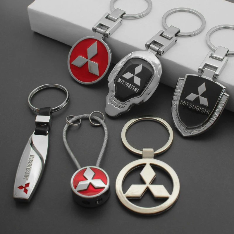 3D Metal/Leather Car Styling Emblem Keychain For Mitsubishi Outlander Lancer 9 10 Pajero L200 EX ASX Creative Auto Accessories