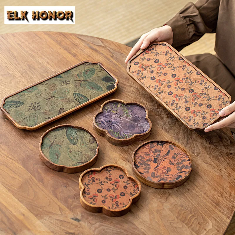 

Retro Walnut Solid Wood Pot Bearing Holder Zisha Pot Dessert Serving Trays Dry Bubble Table Tea Tray Coasters Tea Ceremony Craft