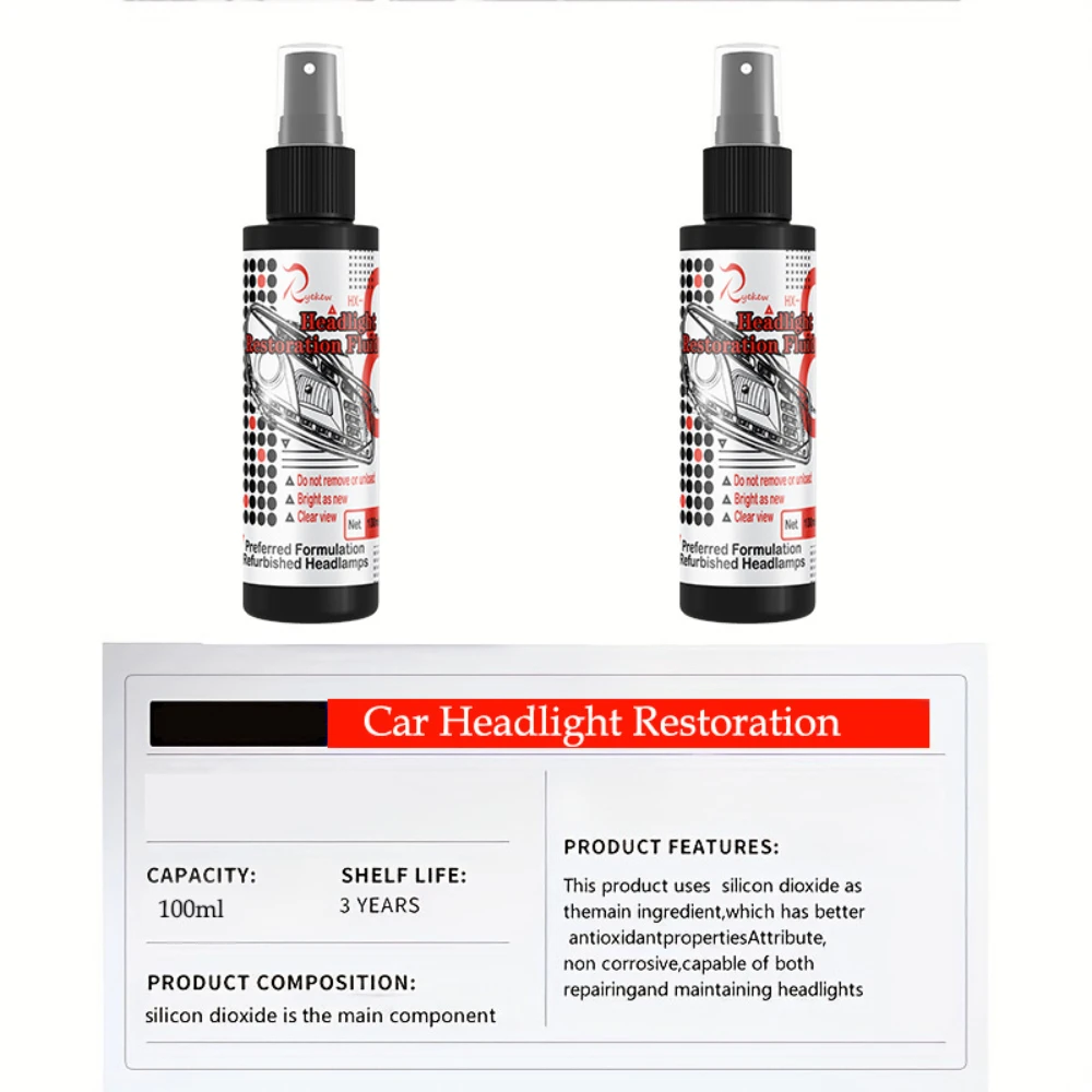 100ml Car Headlight Restoration Polishing Spray Scratch Remover Clean Auto Detailing Refurbishing Liquid for Jaguar BMW Peugeot