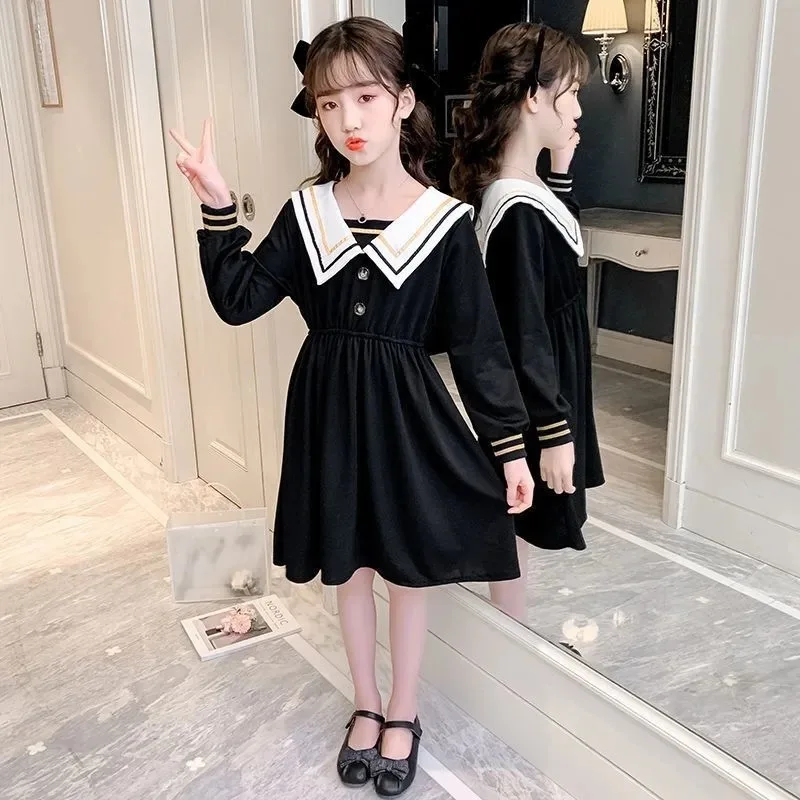 

2023 spring winter Kids Student long sleeve Child Teenager School sailor bow Uniform Dress Girls Daily Wear Clothes 6 9 12 year