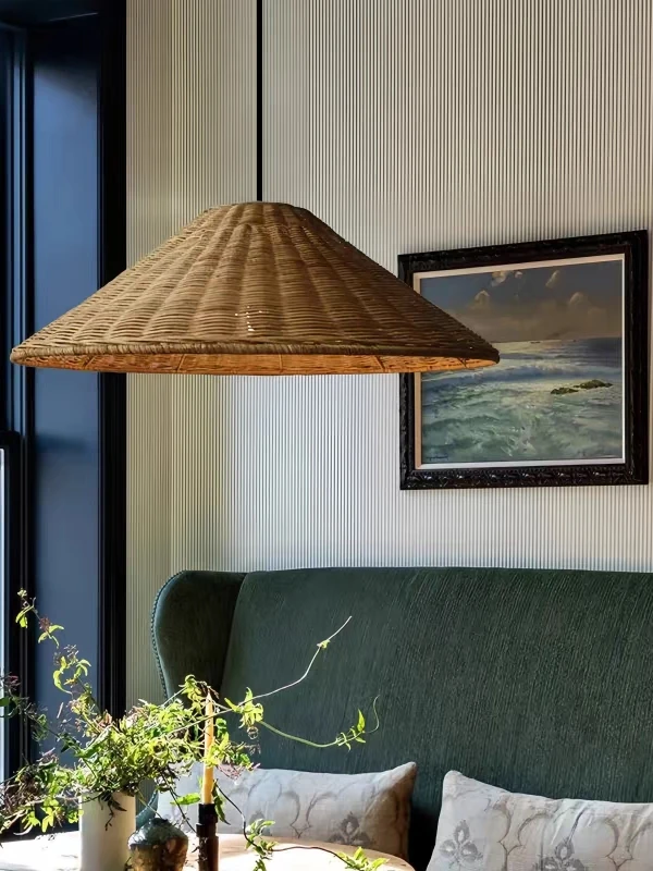 

New Chinese style living room pendant light, Japanese Wabi Sabi style bedroom light, creative dining table rattan woven light