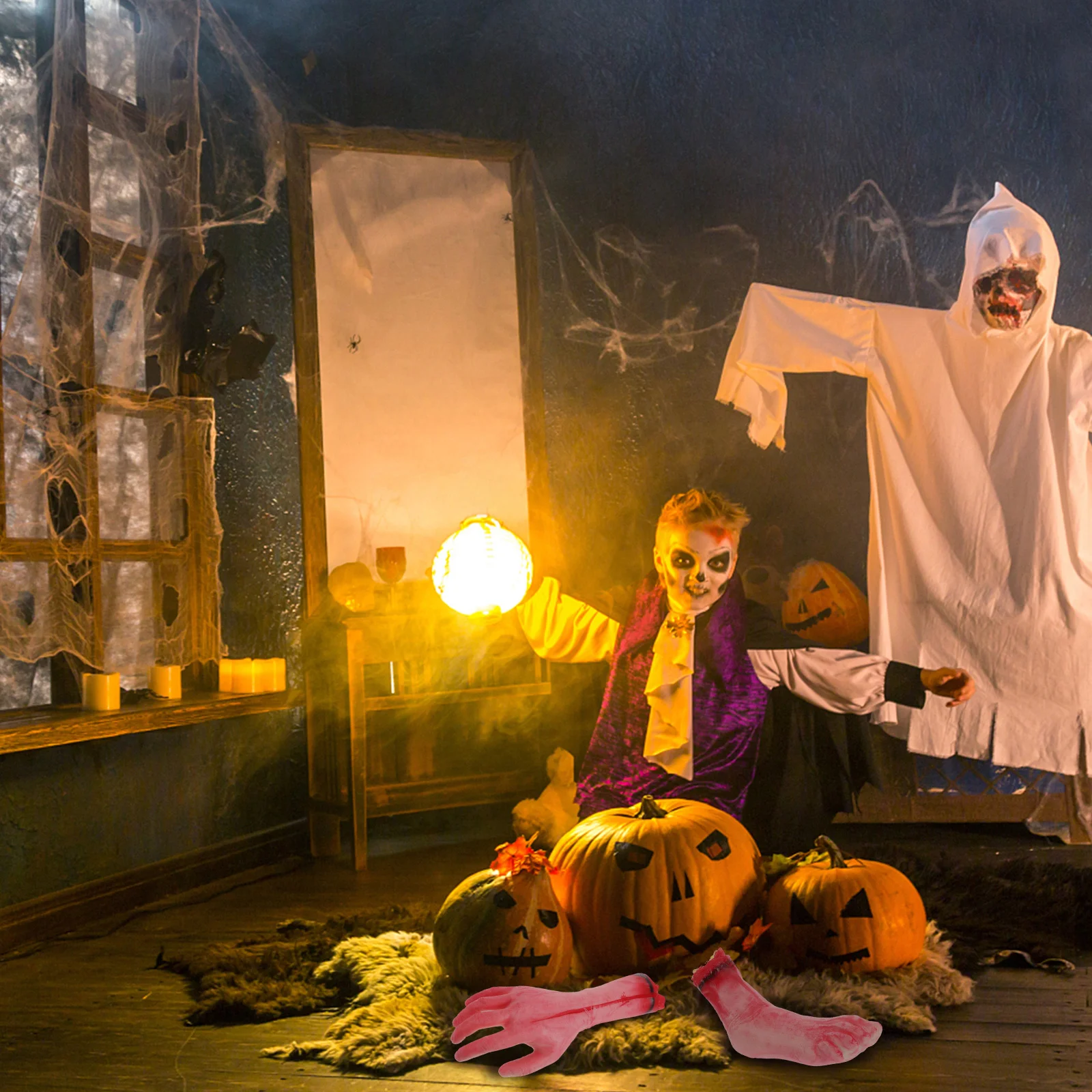 1 مجموعة من واقعية وهمية قطع اليد القدم الدعائم هالوين الرعب الديكور للحزب المزحة منزل مسكون مخيف محاكاة الفينيل