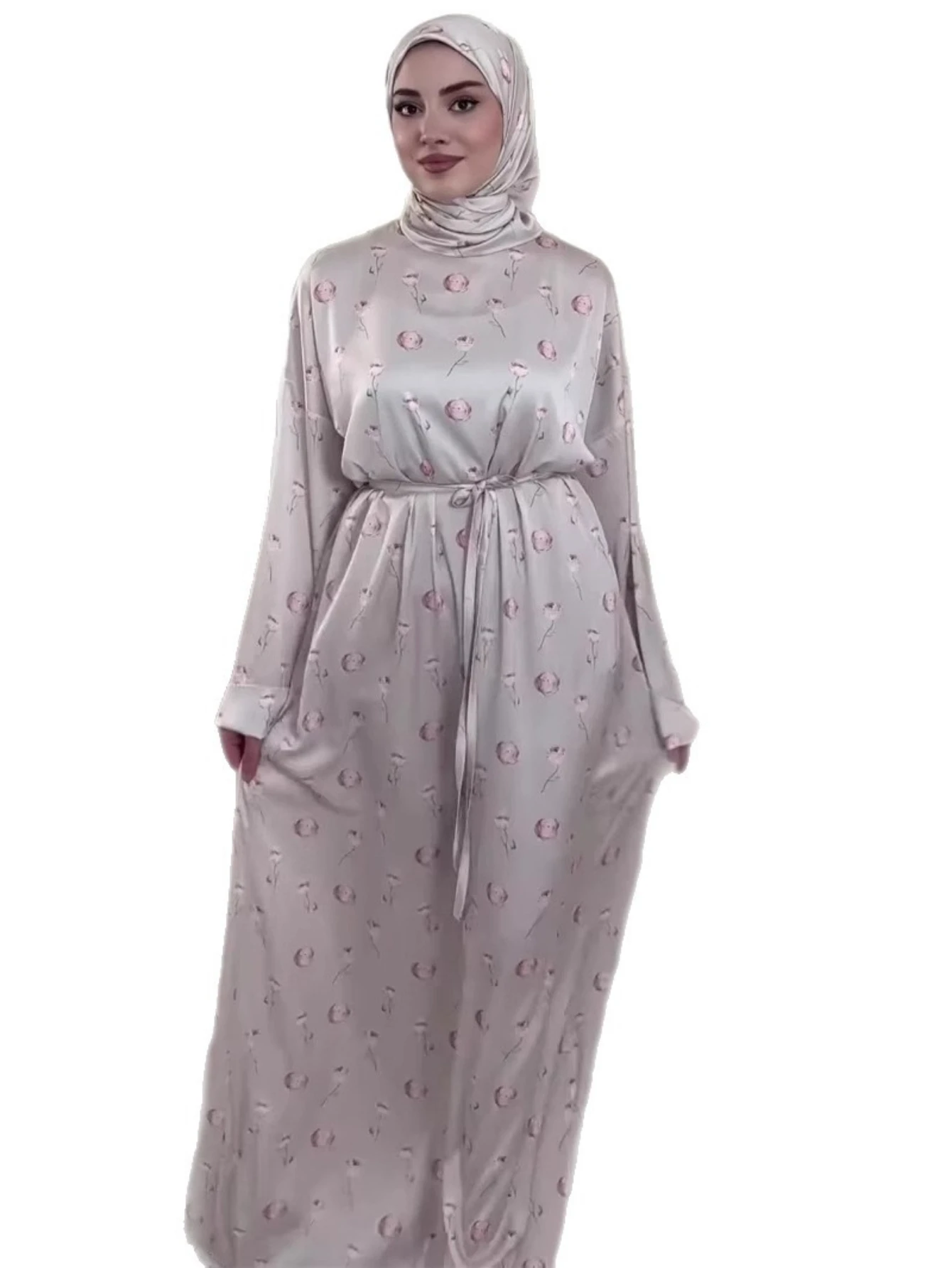 Eid Frauen Kleid Muslimischen Schal Abaya 2-teiliges Set Print Party Jalabiya Ramadan Lange Kleider Vestidos Largos Arabischen Robe Marokko