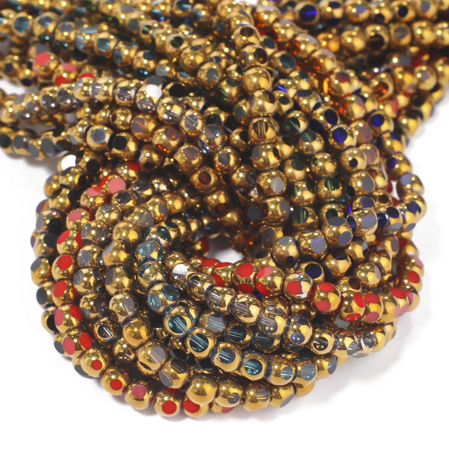4 x 4 mm mehrfarbige runde goldene Kristall-Quarzperlen, facettierte lose Glasperlen für DIY-Halskette, Armband, Zubehör