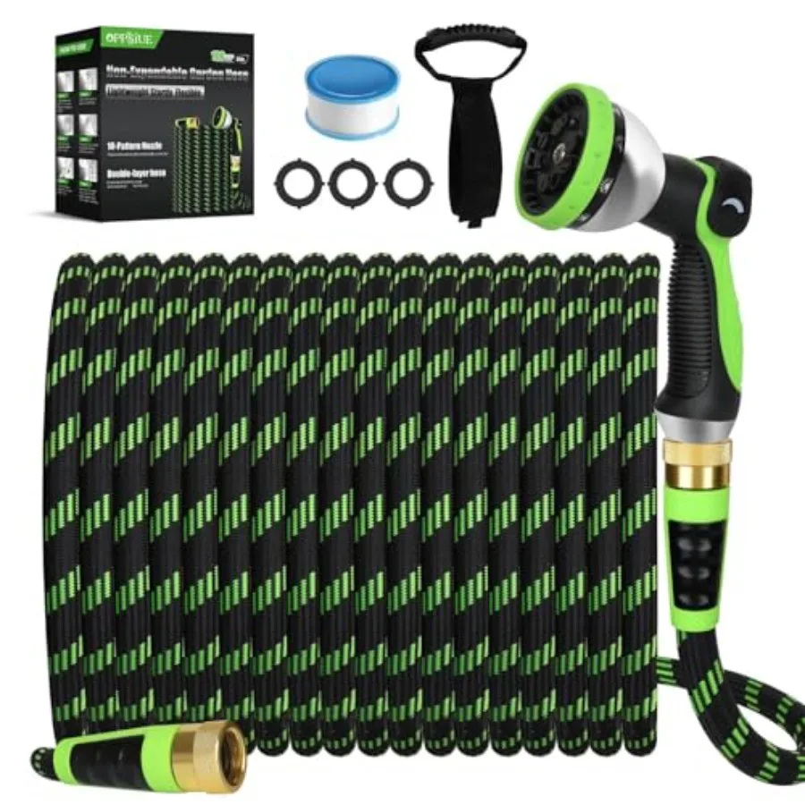 

Garden Hose Non-Expanding 100ft, Flexible Water Hose with 10 Function Spray Nozzle, Lightweight, Kink Free, Leak Proof Water Ho