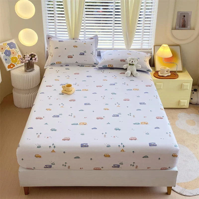 

Fitted Sheet Pure Cotton Bedsheet Cartoon Style Bed Linen Skin-friendly Mattress Protector couvre lit (No Pillowcase)