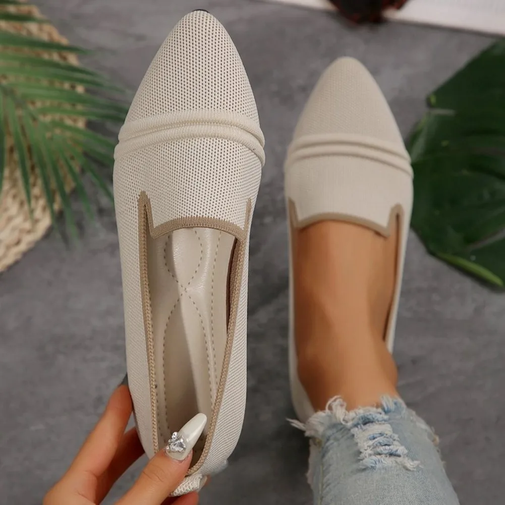 2026 New Flat Shoes Women's Summer New Fashion Knitted Breathable Single Shoes Casual Comfortable Pointed Flat Women's Shoes