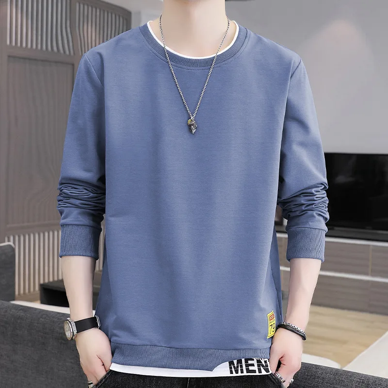 Men's Long Sleeve Sweatshirt Korean Style Youth Loose Contrast Color Patchwork Pullovers Fashion Simple O-Neck Literary Tops