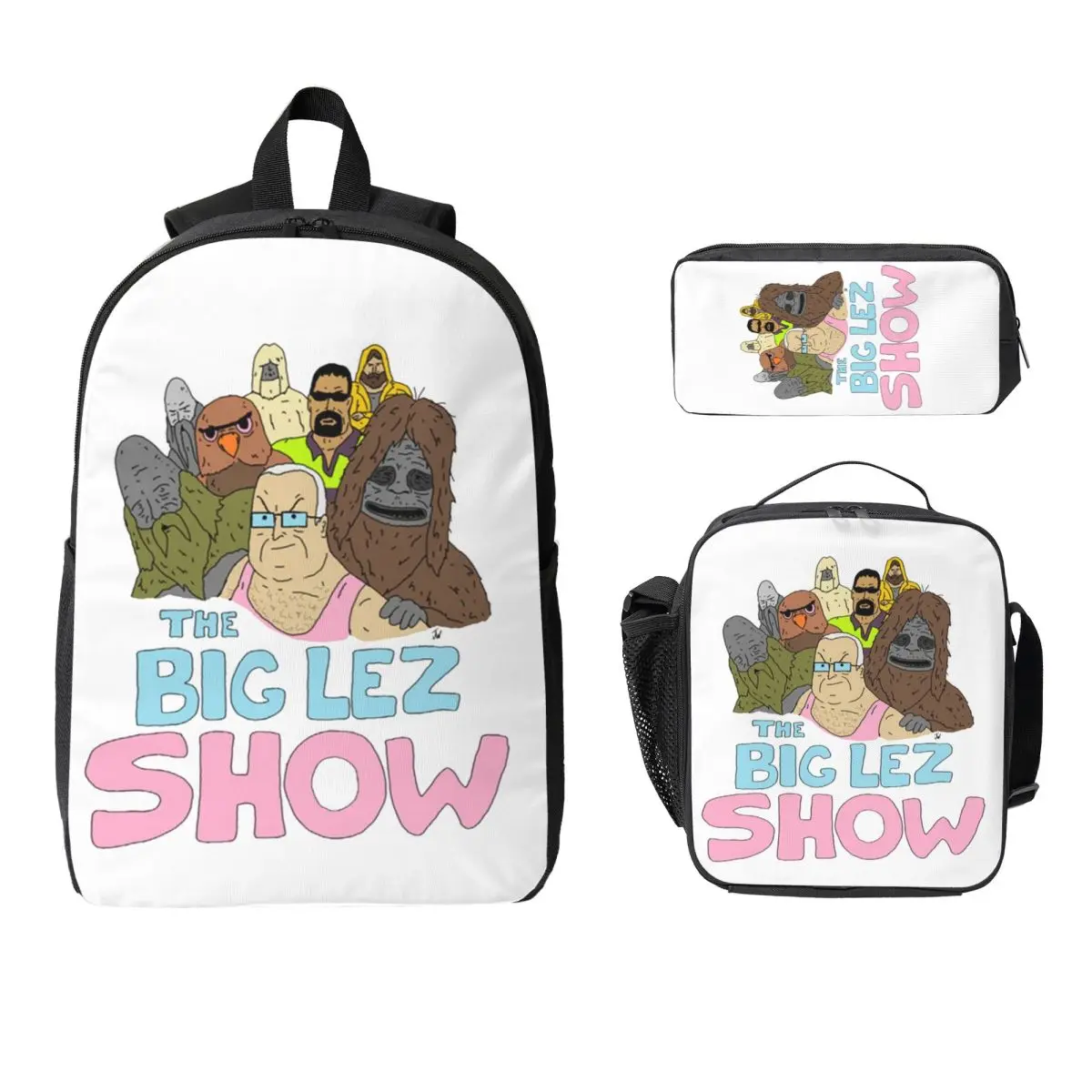 

The Big Lez Show Logo Backpack Student Boys Girls BookBag School Bag Computer Shoulder Bags 3ps Insulated Lunch Bag Pencil Case