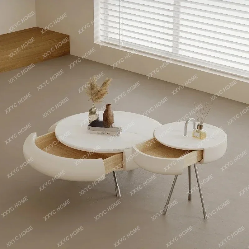 LMinimalist creative new living room coffee table high-end size round rock slab combination