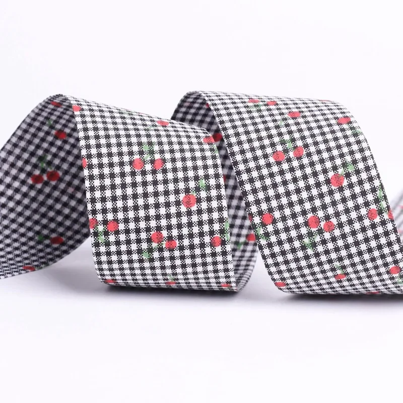 Kewgarden 25mm 38mm Plaid Cherry Ribbon DIY Children\'s Bows Hair Accessories Gift Flower Hat Decoration Handmade Tape 10 Yards