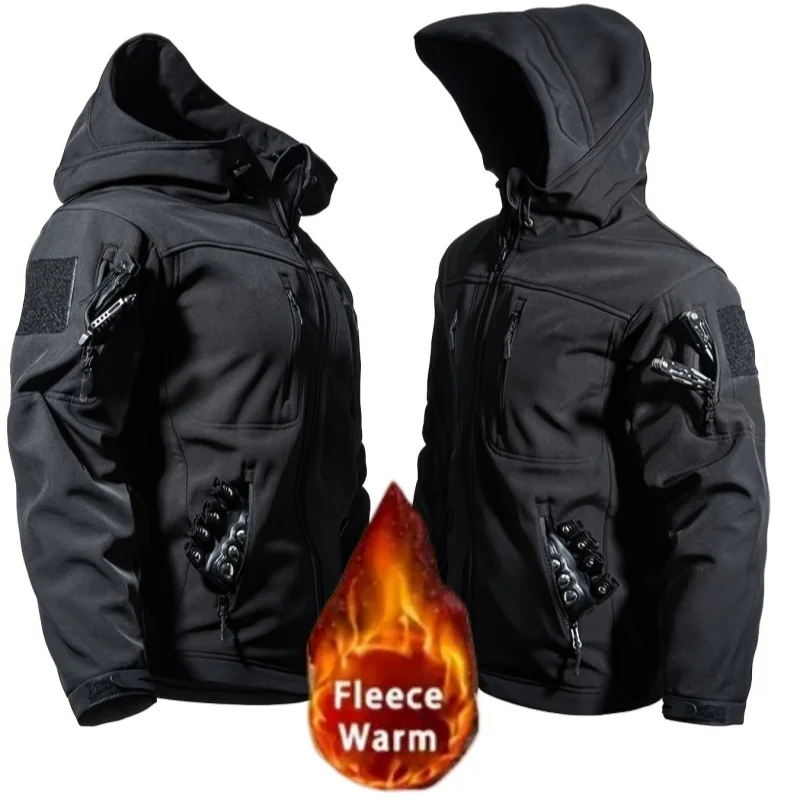 Men's Tactical Hooded Jacket, Outdoor Hiking Casual Top, Autumn and Winter Windproof Warm Jacket, Casual Workwear 모터사이클 재킷