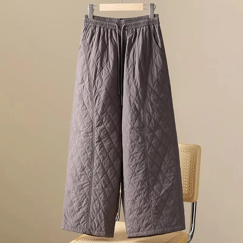 Women's Winter Cotton Pants 2025 - Stylish Outdoor Straight Leg Wide Crop Trousers | Fashion High Waist Casual Streetwear Bottom