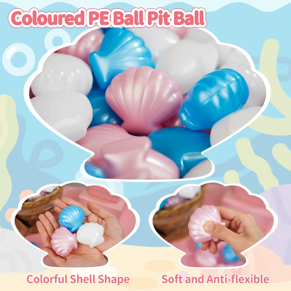 100 Uds. Bolas de hoyo serie Pearl, bolas de plástico suave rosa, azul y blanco a prueba de aplastamiento para niños, fiesta, playa, juguetes de verano