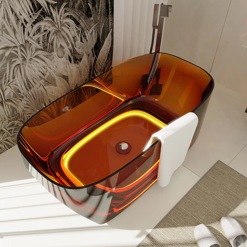 

Factory pure resin color transparent freestanding hotel villa square oval couple crystal suspended bathtub
