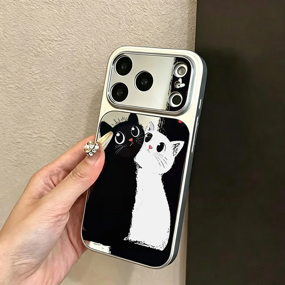 Cute Black Cat Phone Case For iPhone 17 Pro 16 15 13 14 11 12 18 Pro Max Make Up Mirror Shockproof Large Window Soft Cover Funda - view 5