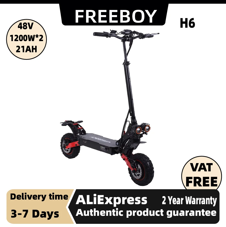 

FREEBOY H6 Adult Electric Scooter 1200W*2 Motor, 48V 21AH Folding E-Scooter 11 Fat Tire E-Mountain Scooter