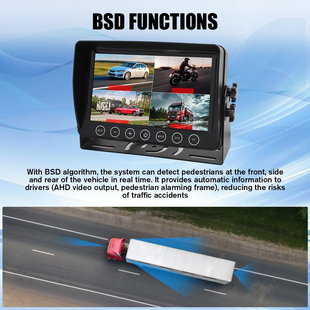 Truck Car Video LCD Monitor 360 Bird View Camera System Side Rear Night Vision Blind Spot Monitoring Security Recorder Kit