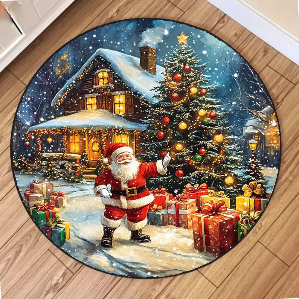Christmas Santa Claus' Snowhouse Printed Carpet  Room Floor  Living Room Rugs Washable Carpet for Home Decor Mat