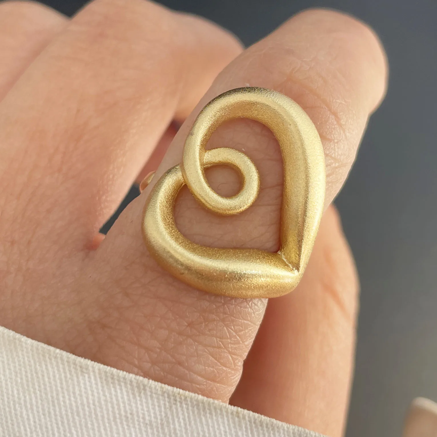 Women's 925 Sterling Gold Heart Interlines Ring, Handmade