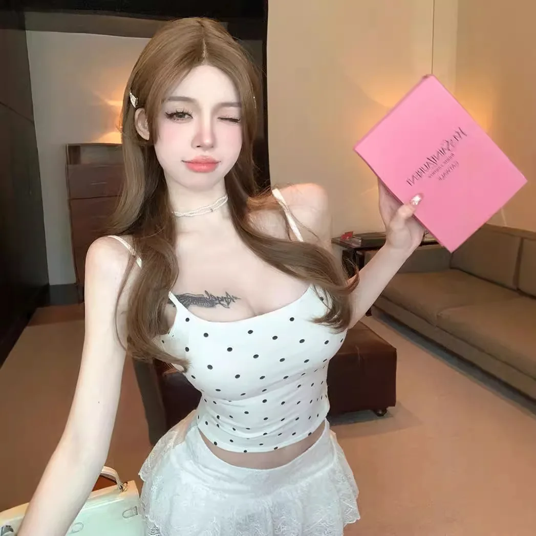 Sexy Polka Dot Strap Vest Women's Summer Outdoor Wear Inner Match Slimming Short Top with Chest Pad Spicy Girl Backless Tank Top - Image 5