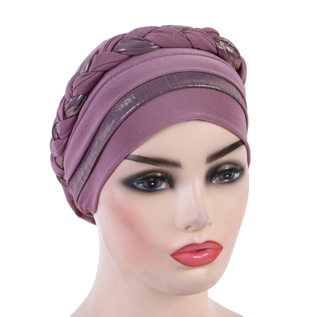 Full Cover Muslim Turban Hijab With Braid Pull On Islamic Scarf Headwrap Inner Hats Bonnet  Headcover