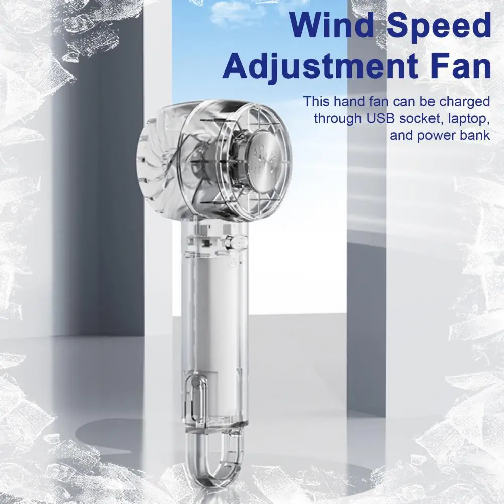 Ventilador de mão transparente portátil usb recarregável ventilador portátil com 3 velocidades para o verão design transparente mini pessoal para viagens