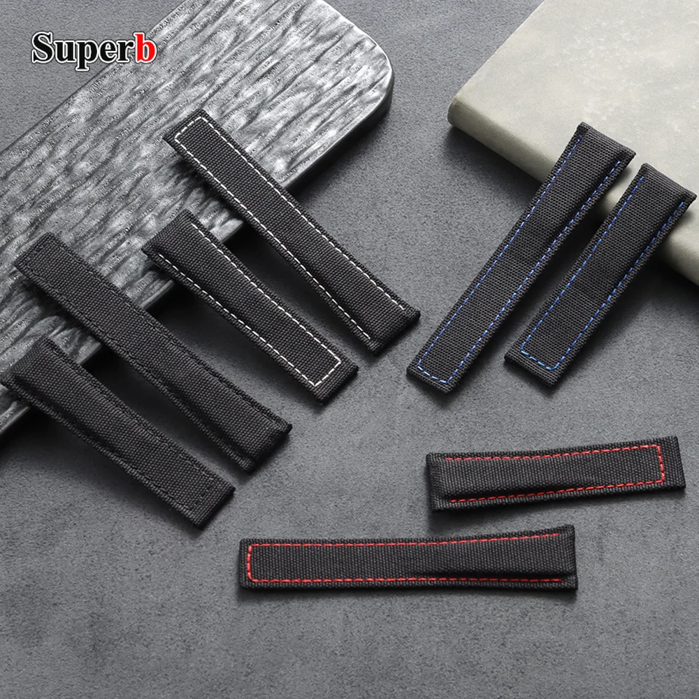

20mm22mm for Tag Heuer Sailcloth Nylon Watch Band Waterproof Sailcloth Leather Strap Bracelet Men Women Business Black Wristband