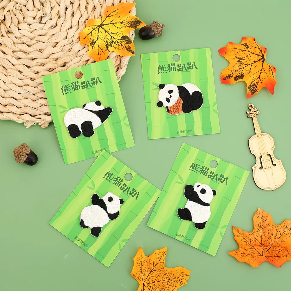 Parches bordados de Panda Para Coser ropa, apliques autoadhesivos decorativos Para funda de teléfono, bolsa, parche Para rascar, Parches Para Coser ropa de hierro