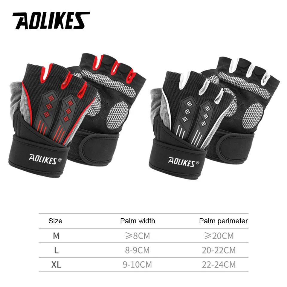 AOLIKES Shockproof Pad Cycling Gloves Half Finger Sport Gloves Men Women Summer Bicycle Gym Fitness Gloves MTB Bike Gloves