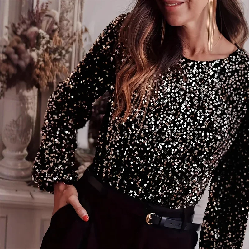 Spring Sexy Shiny Sequin Bodysuits Women V-neck Backless Hollow One Piece Romper Jumpsuit New Fall Long Sleeve Tube Top Playsuit