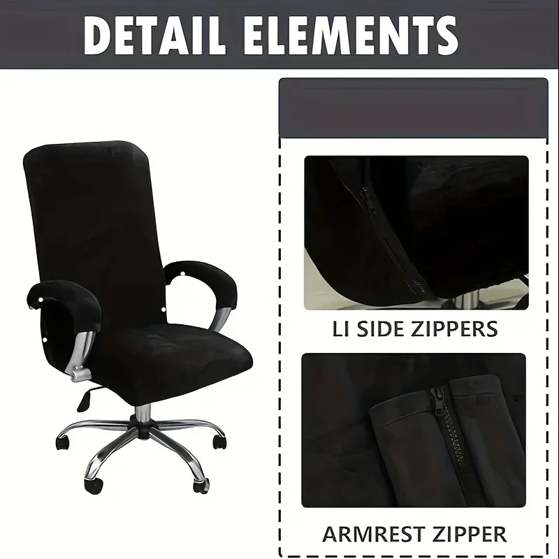 Soft Velvet Plush Stretch Computer Office Chair Cover with Armrest Cover Solid Color Removable Spandex Armchair Slipcover 2024