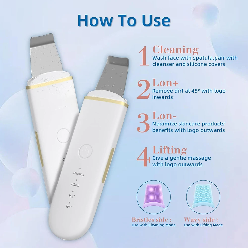 Ultrasonic Skin Scrubber Vibration Face Spatula Blackhead Remover Shovel Clean Cavitation Peeling Facial Lifting skin care