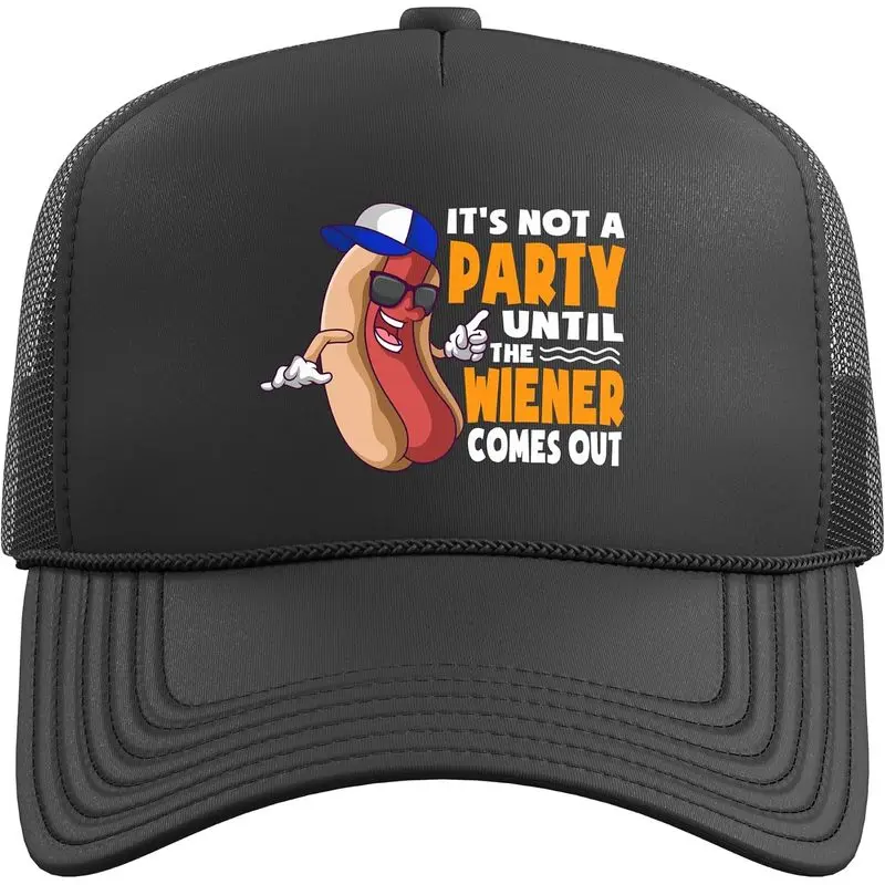 It's Not A Party Until The Weiner Comes Out Hotdog BBQ Trucker Hat with Adjustable Mesh Back