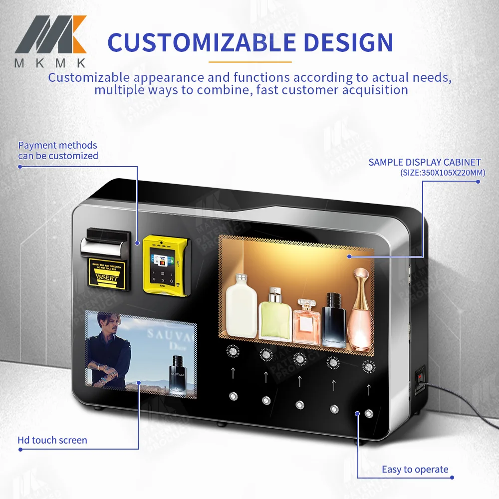 OEMODM Small Touch Screen Perfume Vending Machine Steel Construction Accepts Credit Cards Coins QR Codes for for Shopping Malls