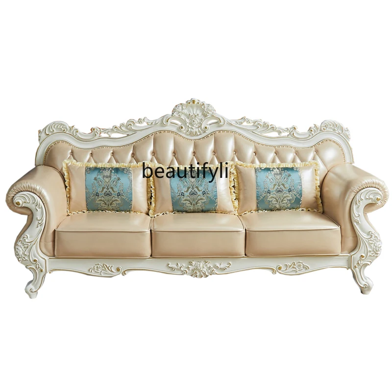 European-Style Leather Sofa Cowhide Concubine Combination Four-Seat Luxury Living Room Furniture