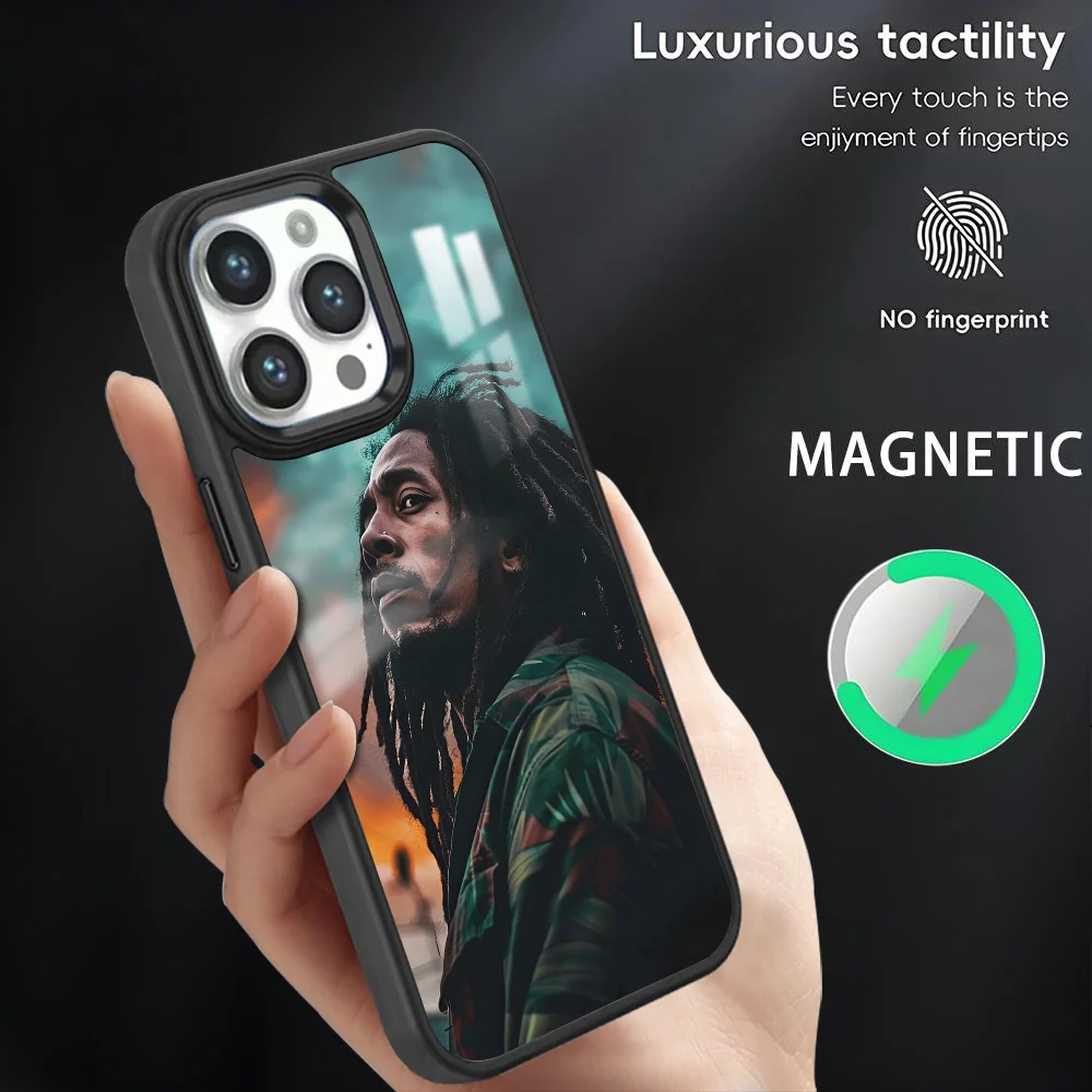 

B-Bob Marley Rasta Reggae Phone Case For iPhone 16 15 14 13 12 11 Pro Max Plus Mini Magnetic Magsafe Wireless Charging Cover