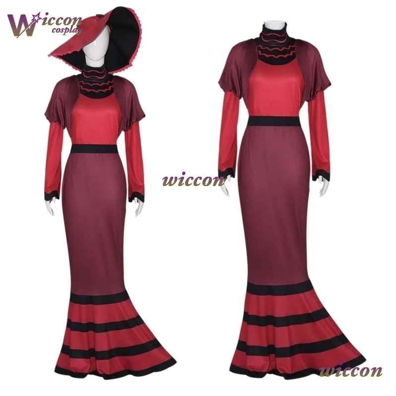 زي هاسبين كارتون فندق روزي كوسبلاي فانتازيا زي الكبار النساء فستان سهرة هالوين كرنفال ملابس للحفلات شعر مستعار