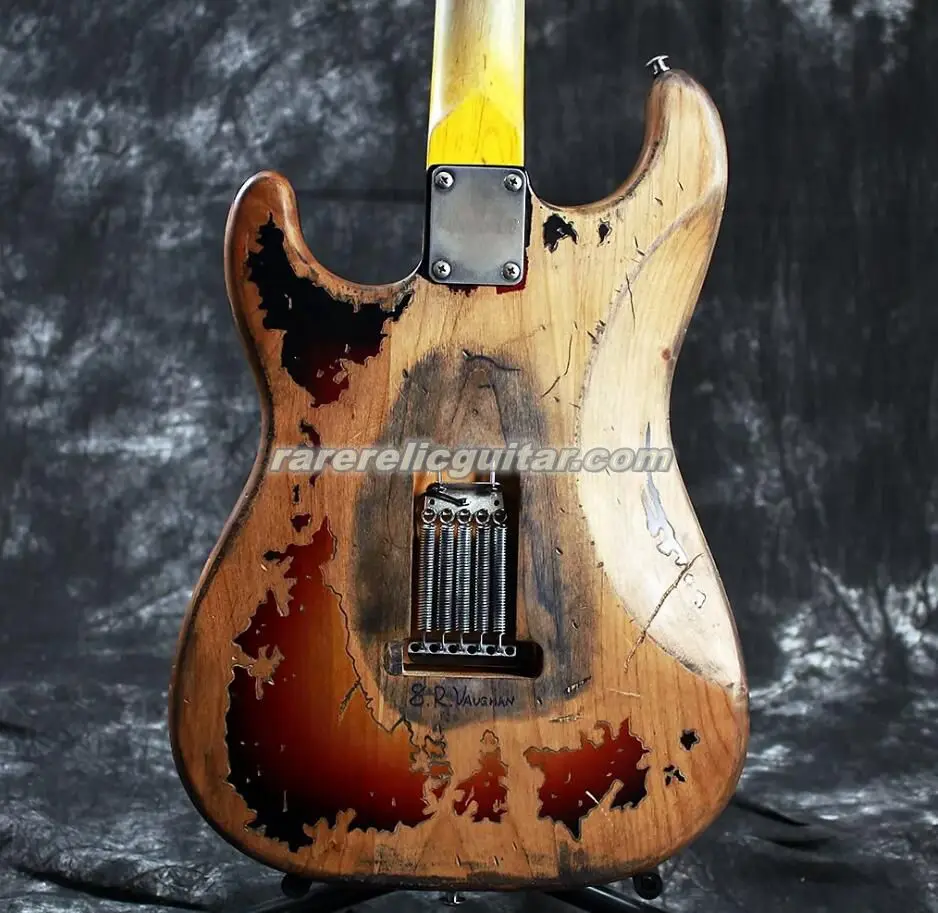 In Stock Vintage Sunburst Stevie Ray Vaughan Heavy Relic SRV Electric Guitar Alder Body Lefty Tremolo Bridge Gold Hardware