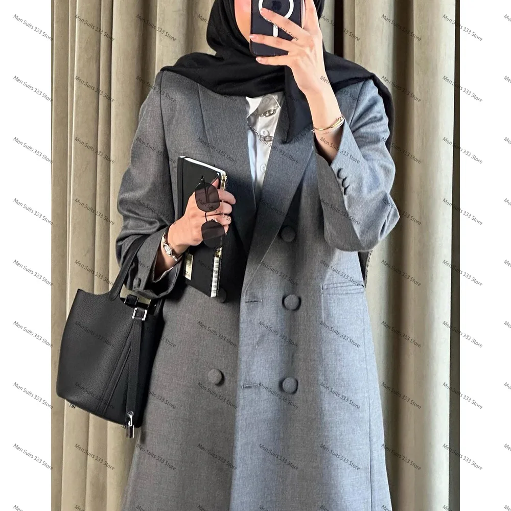 Formal Muslim Women\'s Suits Blazer Long Jacket 1 Piece Double Breasted Peak Lapel Eelegant Outfits Abaya Dubai Luxury Custom